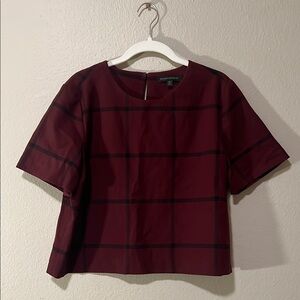 Banana Republic Red Cropped Blouse with Lace Pattern and Rounded Neckline